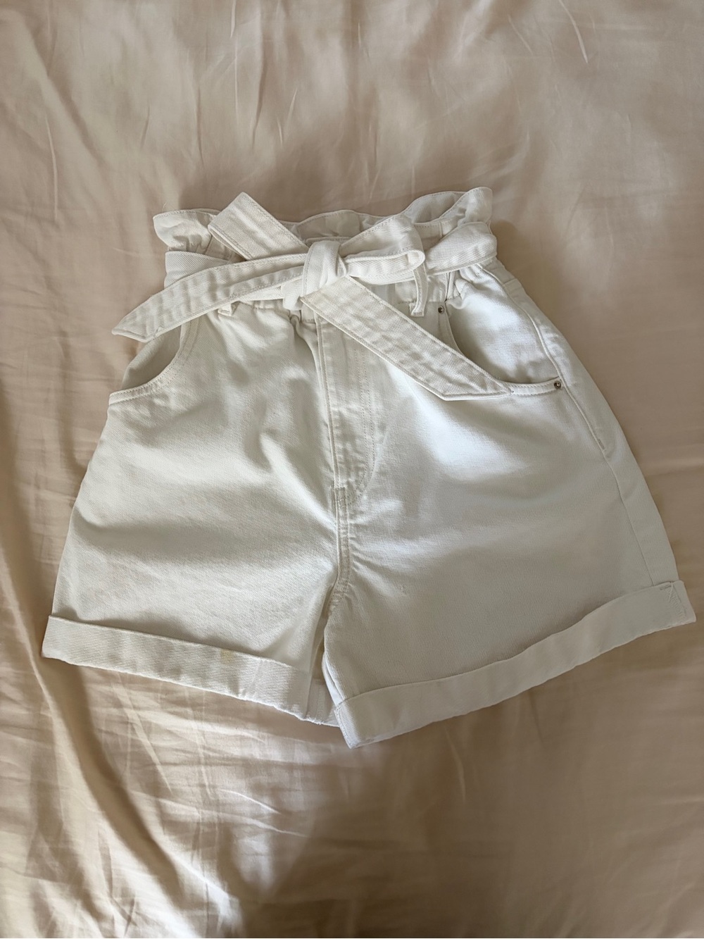 H&M High-Waist Paperbag Tie-Front Shorts